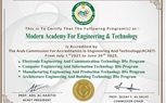 تجديد اعتماد جميع برامج الأكاديمية الحديثة للهندسة والتكنولوجيا بالمعادي من  مجلس أمناء الهيئة العربية للاعتماد الهندسي والتكنولوجي